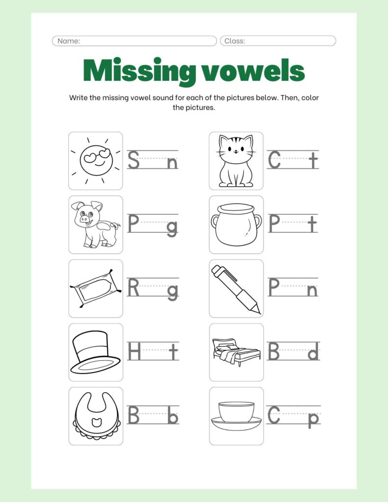 learning vowels worksheet 