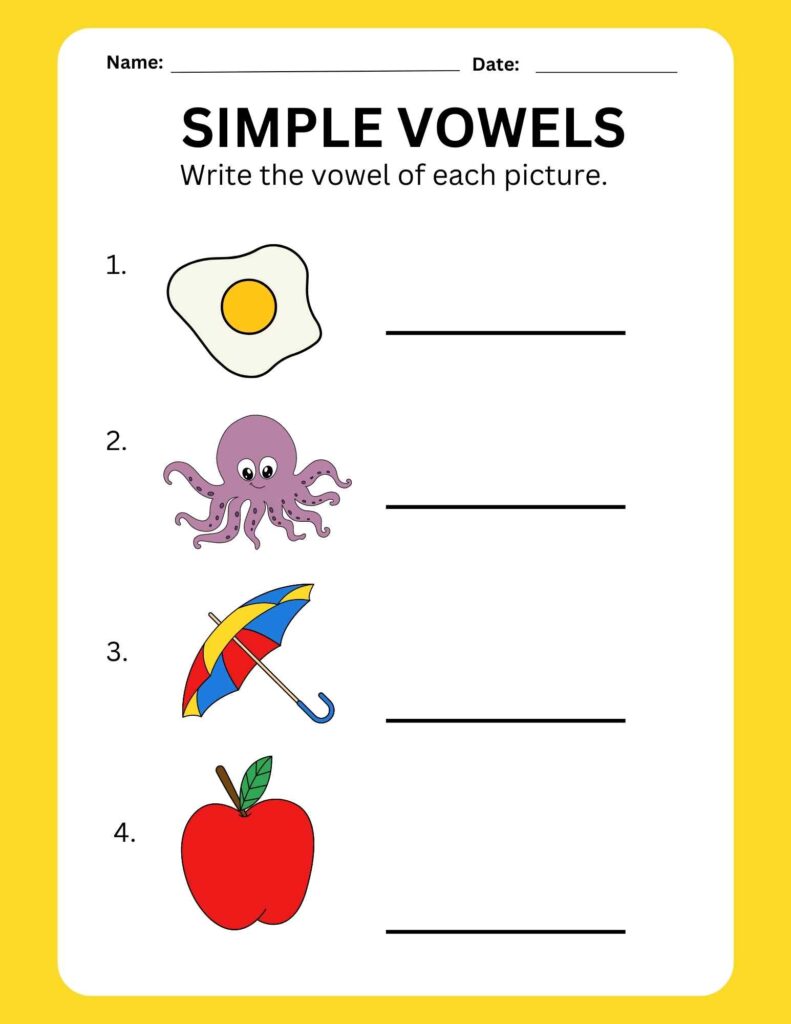 learning vowels worksheet 